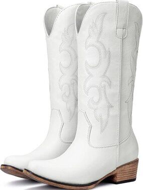 Cowboy Boots for Women - Mid Calf Cowgirl Boots Western Chunky Heel Pointed Toe